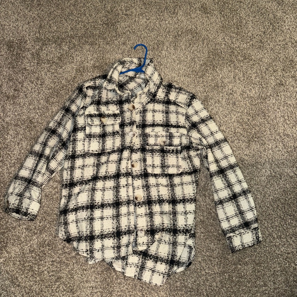 Women's Black and White Plaid Button Down Shirt